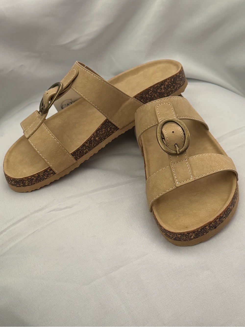 Accessorize Tan Buckle Cork-Style Slide Sandals